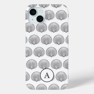 Coque Case-Mate iPhone Motif de coquillages monogrammes gris minimal