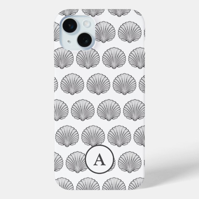 Coques Case-Mate iPhone Motif de coquillages monogrammes gris minimal (Verso)