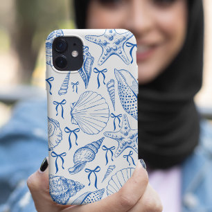 Coque Pour iPhone 16 Plus Motif de coquillages nautiques en blanc et noir