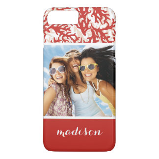 Coque iPhone 8 Plus/7 Plus Motif de corail rouge | Votre photo et votre nom