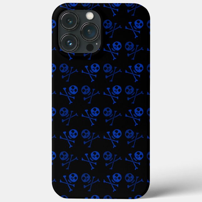 Coques Case-Mate iPhone Motif de crâne de caricature noir et bleu (Verso)
