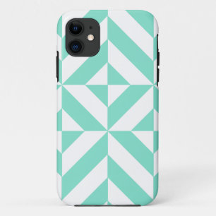 Coque iPhone 11 Motif de cube géométrique vert Seafoam