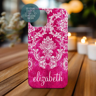Coques iPhone 16 Motif de Damas de Grunge rose chaud Texte personna