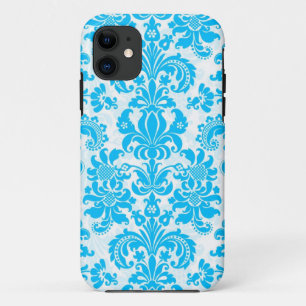 Coque Case-Mate Pour iPhone Motif de Damas Floral Blanc & Bleu