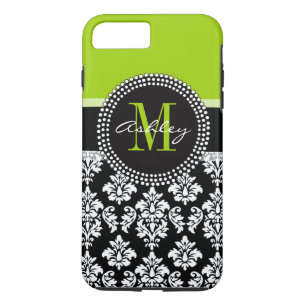 Coques Pour iPhone Motif de damassé de noir de vert de chaux décoré