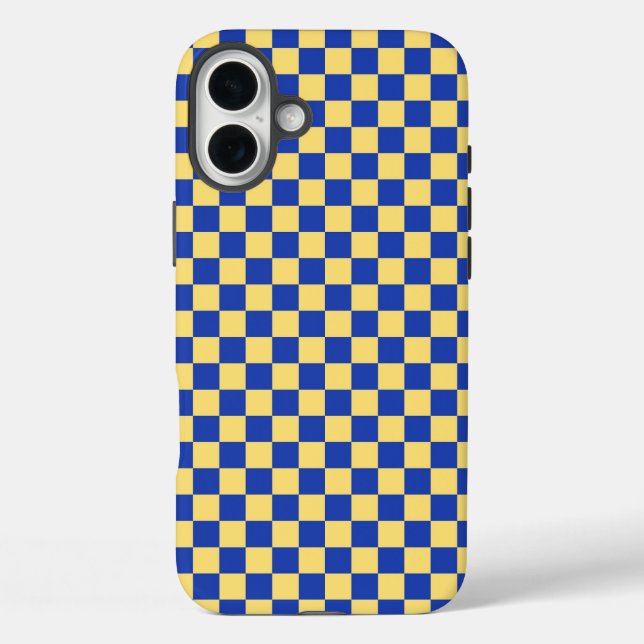 Coques Case-Mate iPhone Motif de damier jaune et bleu à carreaux (Verso)