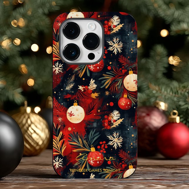Coques Case-Mate iPhone Motif de décorations de Noël festives foncées (Créateur téléchargé)