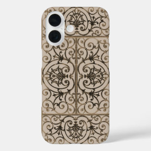 Coque Pour iPhone 16 Motif de défilement marron Sepia