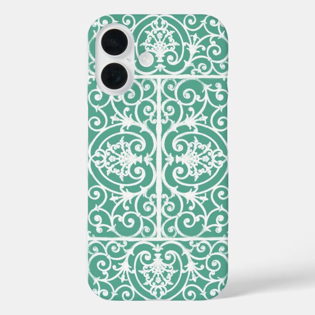 Coques Case-Mate iPhone Motif de défilement vert à la menthe (Verso)