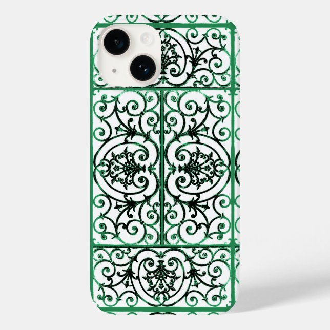 Coques Case-Mate iPhone Motif de défilement vert et blanc (Verso)