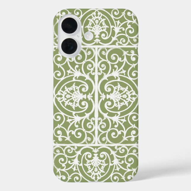 Coques Case-Mate iPhone Motif de défilement vert olive (Verso)