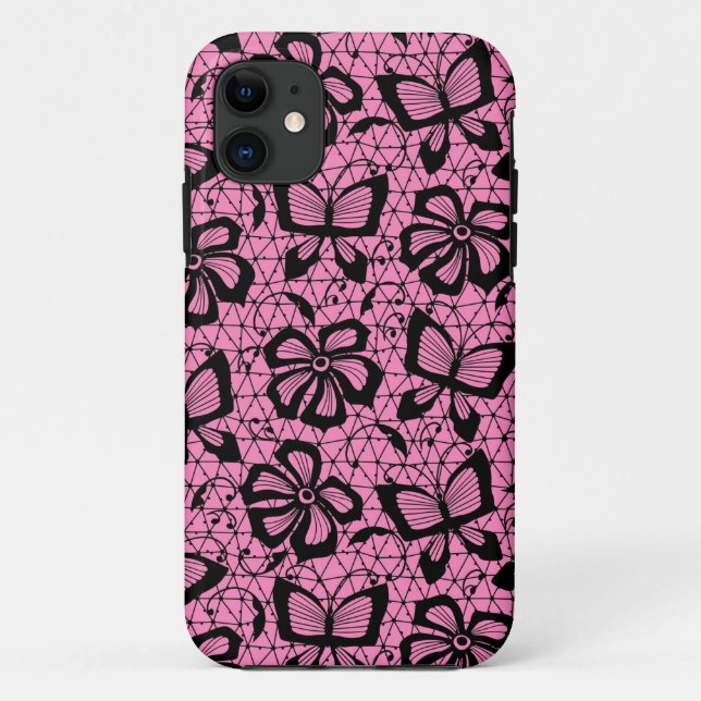 Coques Case-Mate iPhone motif de dentelle avec des papillons (Dos)