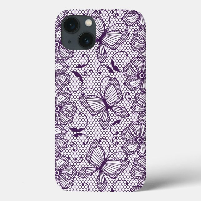 Coques Case-Mate iPhone Motif de dentelle avec des papillons (Verso)