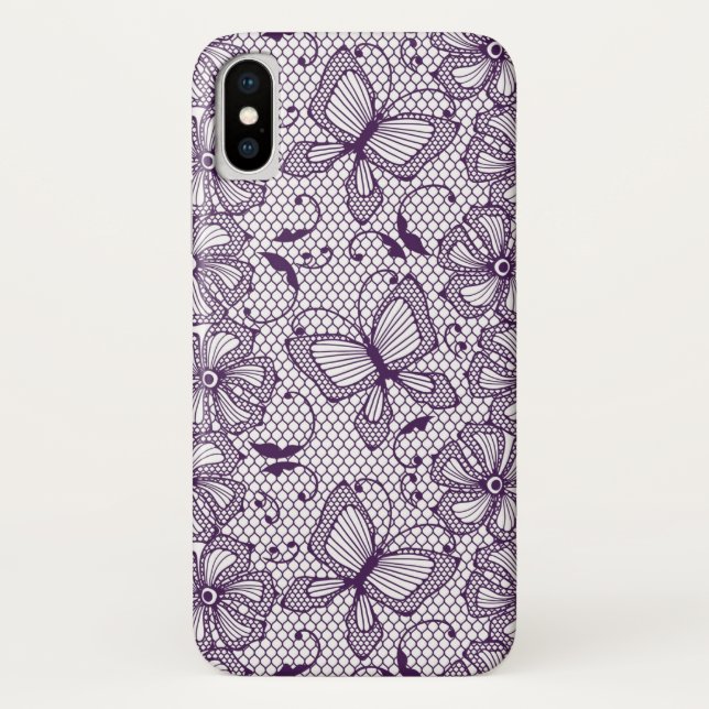 Coques Case-Mate iPhone Motif de dentelle avec des papillons (Dos)