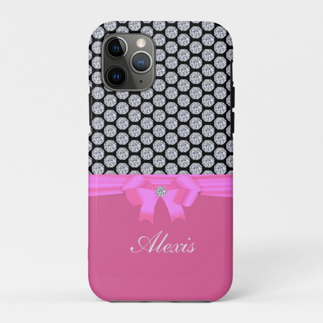 Coques Case-Mate iPhone Motif de diamant & calligraphie de nom sur or rose (Dos)