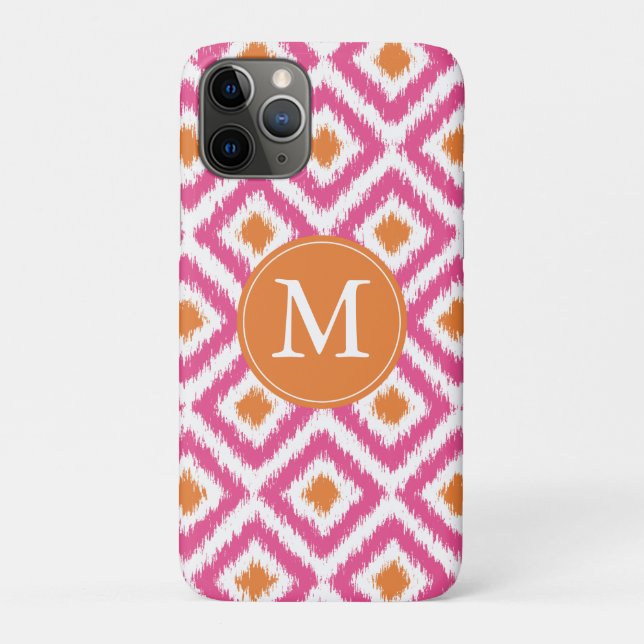 Coques Case-Mate iPhone Motif de diamant de tangerine rose monogramme (Dos)