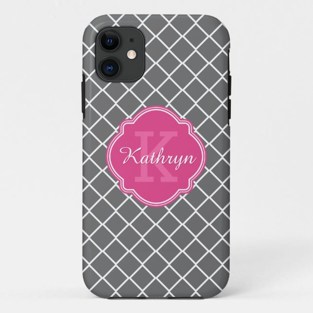 Coques Case-Mate iPhone Motif de diamant gris rose chaud (Dos)