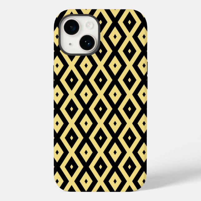 Coques Case-Mate iPhone Motif de diamant jaune citron et noir (Verso)