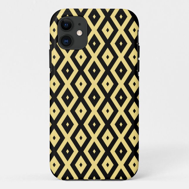 Coques Case-Mate iPhone Motif de diamant jaune citron et noir (Dos)