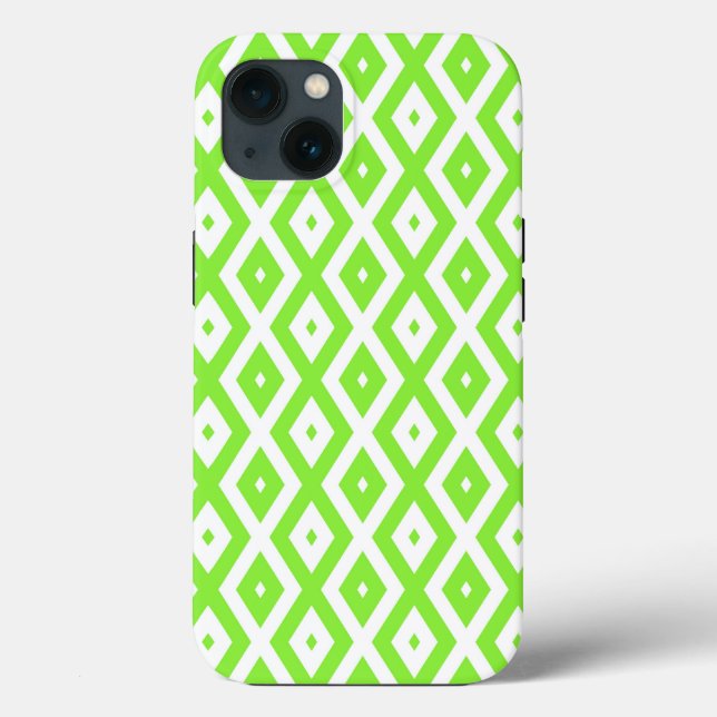 Coques Case-Mate iPhone Motif de diamant vert et blanc de chaux Coque-Mate (Verso)