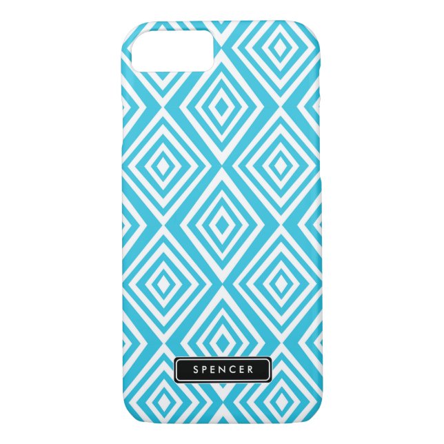Coques Case-Mate iPhone Motif de diamants chic | Turquoise Personnalisé (Dos)