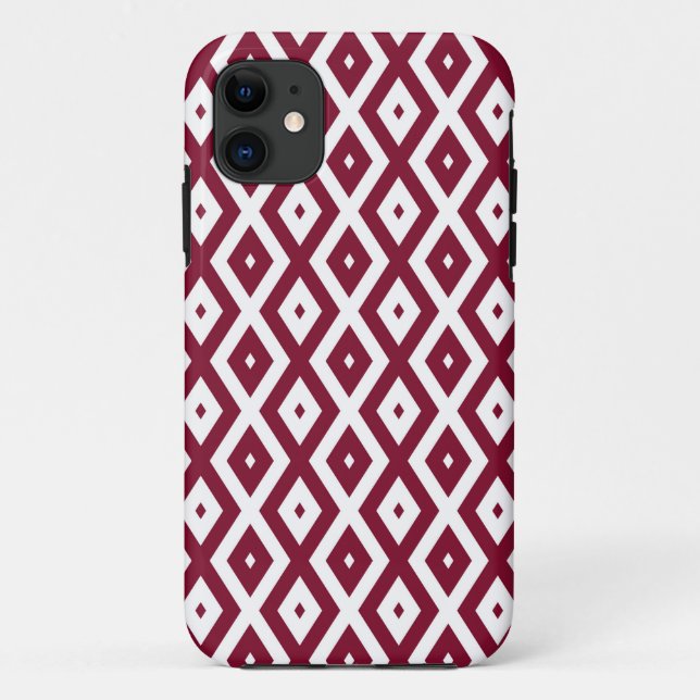 Coques Case-Mate iPhone Motif de diamants de Bourgogne et blanc (Dos)