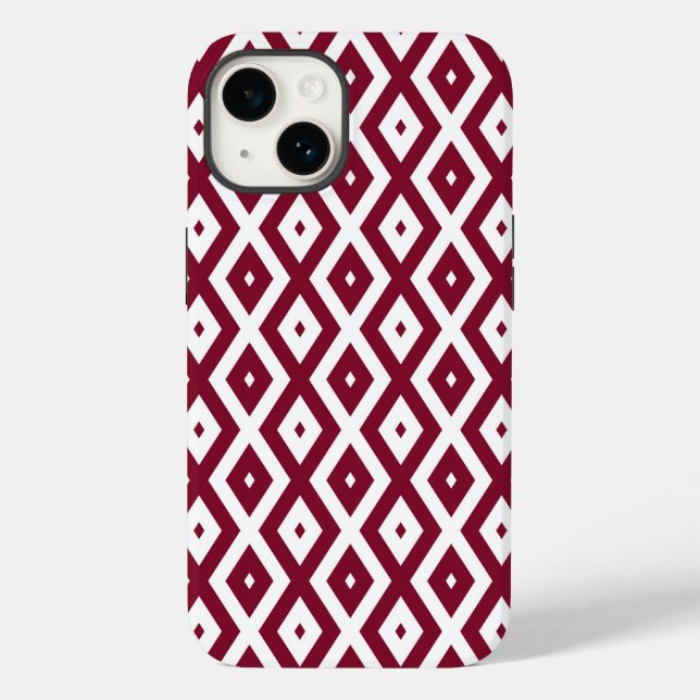 Coques Case-Mate iPhone Motif de diamants de Bourgogne et blanc (Verso)