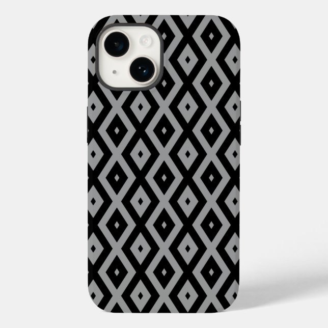 Coques Case-Mate iPhone Motif de diamants gris et noir (Verso)