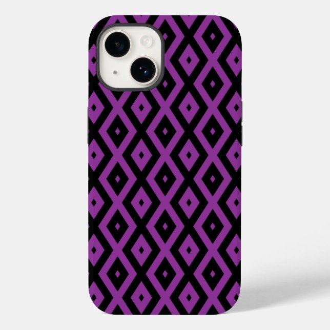Coques Case-Mate iPhone Motif de diamants violet et noir (Verso)