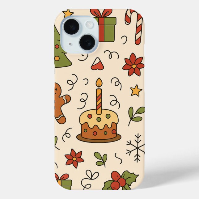Coques Case-Mate iPhone Motif de doodle de Noël joyeux (Verso)