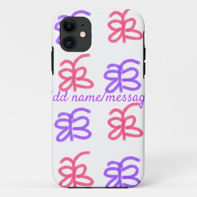 Coques Case-Mate iPhone Motif de doodle de papillon rose violet ajouter le (Dos)