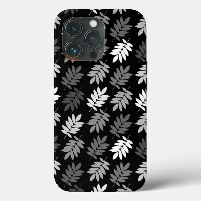 Coques Case-Mate iPhone Motif de feuille aînée noir blanc gris (Verso)