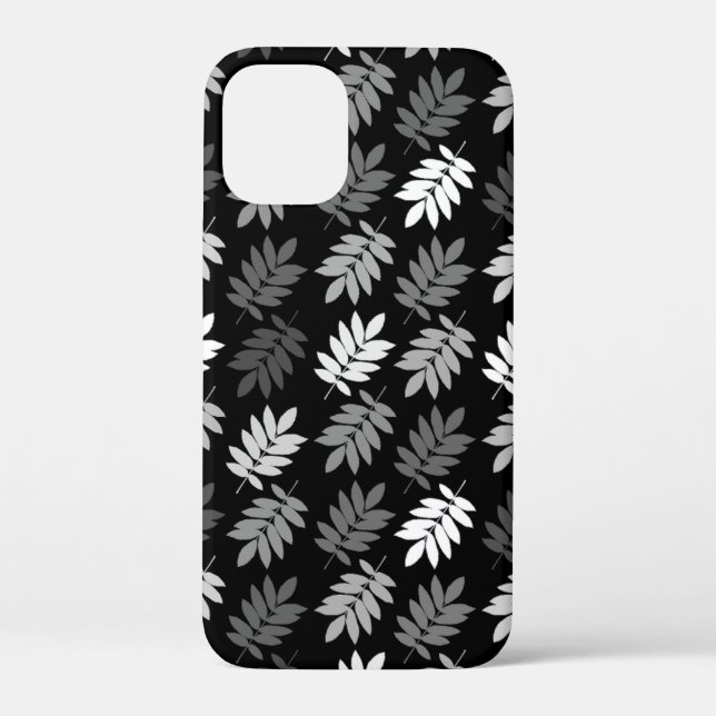 Coques Case-Mate iPhone Motif de feuille aînée noir blanc gris (Verso)
