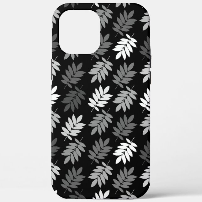 Coques Case-Mate iPhone Motif de feuille aînée noir blanc gris (Verso)