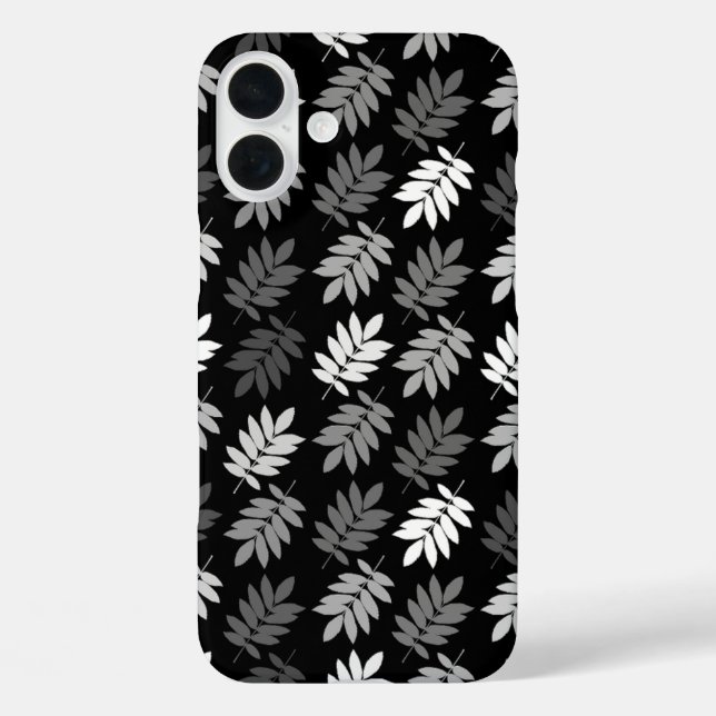 Coques Case-Mate iPhone Motif de feuille aînée noir blanc gris (Verso)