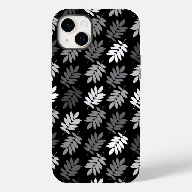 Coques Case-Mate iPhone Motif de feuille aînée noir blanc gris (Verso)