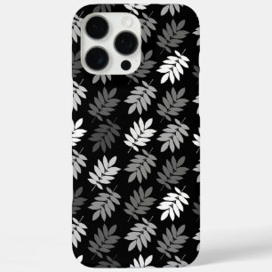 Coque iPhone 16 Pro Max Motif de feuille aînée noir blanc gris
