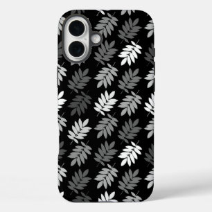 Coque Pour iPhone 16 Plus Motif de feuille aînée noir blanc gris