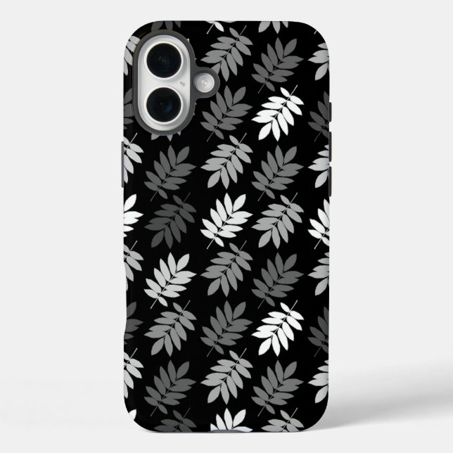 Coques Case-Mate iPhone Motif de feuille aînée noir blanc gris (Verso)