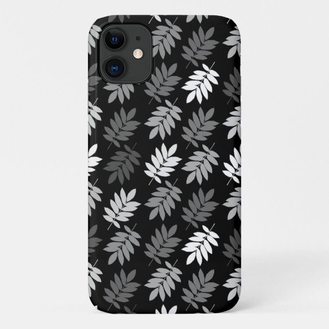 Coques Case-Mate iPhone Motif de feuille aînée noir blanc gris (Dos)