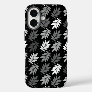 Coque Pour iPhone 16 Motif de feuille aînée noir blanc gris