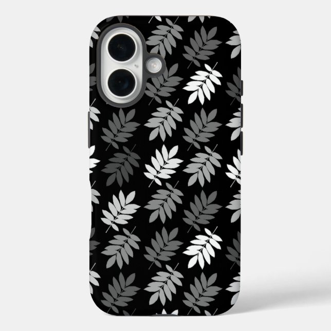 Coques Case-Mate iPhone Motif de feuille aînée noir blanc gris (Verso)