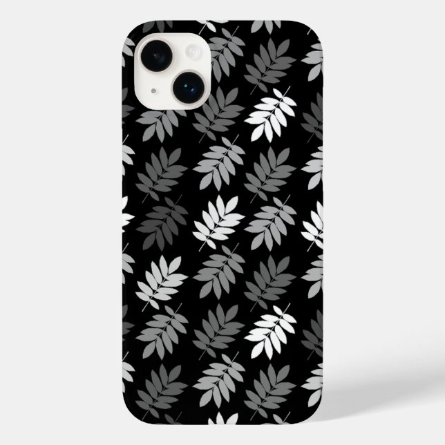 Coques Case-Mate iPhone Motif de feuille aînée noir blanc gris (Verso)