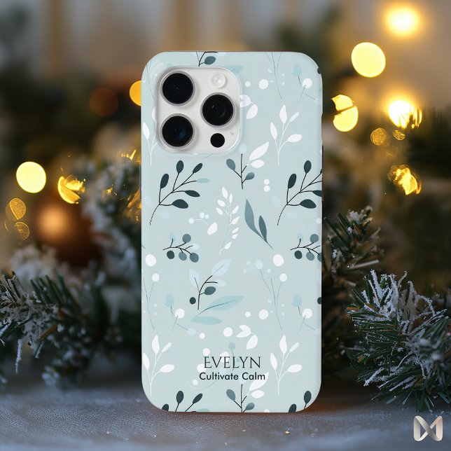 Coques Case-Mate iPhone Motif de feuille bleu apaisant - Élégant minimalis (Créateur téléchargé)