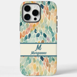 Coque iPhone 16 Pro Max Motif de feuille d'aquarelle monogramme personnali