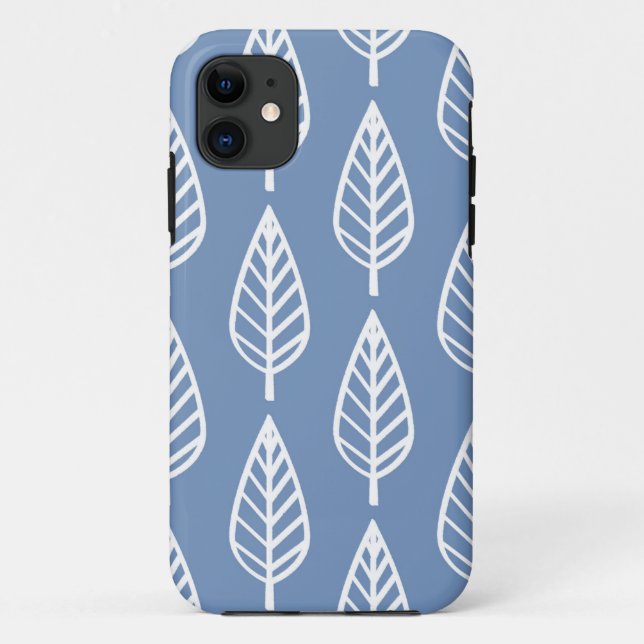 Coques Case-Mate iPhone Motif de feuille de hêtre - Bleu ciel et blanc (Dos)