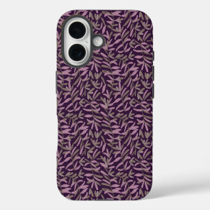 Coque Pour iPhone 16 Motif de feuille rose et verte sur fond violet fon
