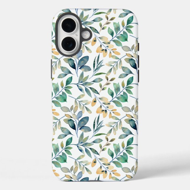 Coques Case-Mate iPhone Motif de feuille verte et jaune à l'aquarelle frai (Verso)