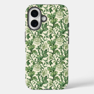 Coque Pour iPhone 16 Motif de feuilles d'acanthe vert foncé orné
