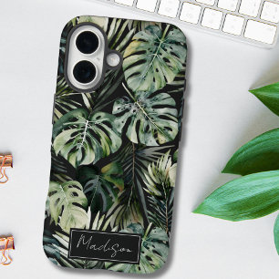 Coque Pour iPhone 16 Motif de feuilles de forêt tropicale verte aquarel